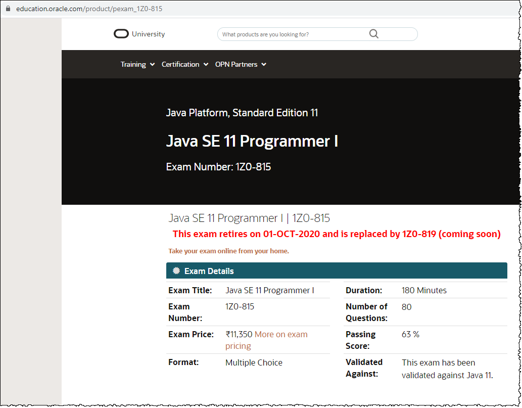 1Z0-819 Minimum Pass Score